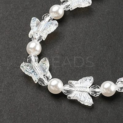 Acrylic Butterfly Pearl Beaded Mobile Straps HJEW-YW0001-01-1