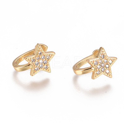 Golden Plated Brass Micro Pave Cubic Zirconia Cuff Earrings X-EJEW-L244-39G-1