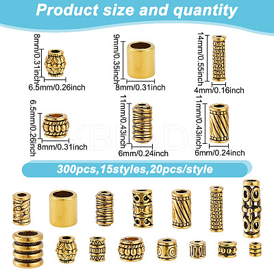 300Pcs 15 Styles Tibetan Style Alloy Beads TIBEB-GO0001-08C-1