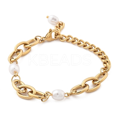 304 Stainless Steel Cable & Cuban Link Chain Bracelets for Women BJEW-C089-07G-1
