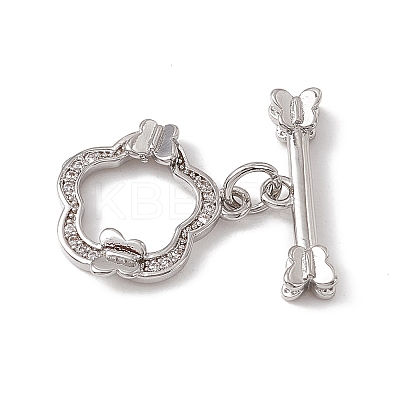 Brass Micro Pave Clear Cubic Zirconia Toggle Clasps KK-K271-28P-1