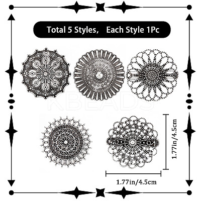 5Pcs 5 Style Vintage Flower Alloy Sweater Shawl Clips Brooches Set AJEW-GF0007-23-1