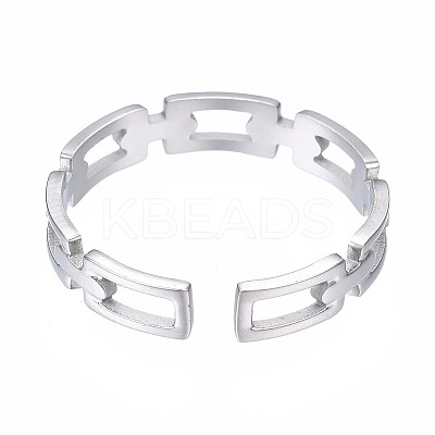 Non-Tarnish 304 Stainless Steel Rectangle Wrap Open Cuff Ring LS-RJEW-T023-70P-1