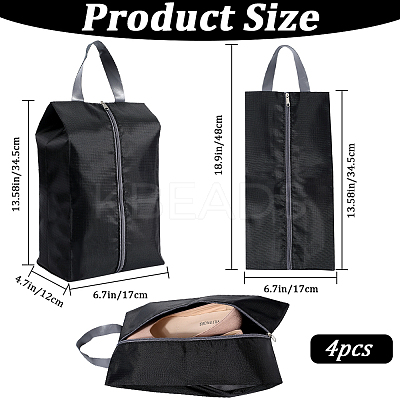 4Pcs Rectangle Polyester Fabric Waterproof Shoes Storage Zipper Bags with Imitation Leather Handle ABAG-GF0001-31-1