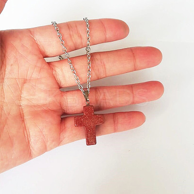 Synthetic Goldstone Cross Pendant Necklace FS-WGC9DE4-06-1