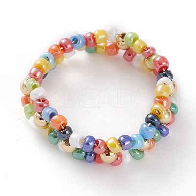 Round Mixed Style Glass Seed Beaded Finger Rings RJEW-JR00318-1
