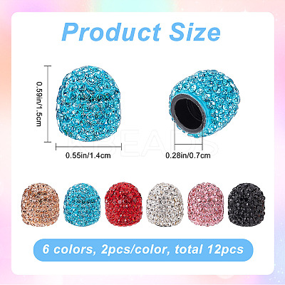 12Pcs 6 Colors Polymer Clay Rhinestone Bling Valve Stem Caps FIND-CP0001-37-1
