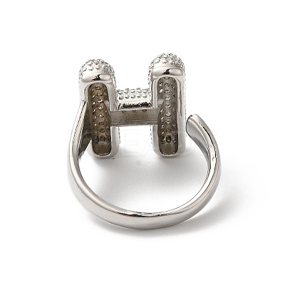 Letter Brass Micro Pave Clear Cubic Zirconia Open Cuff Ring for Women RJEW-N046-03H-P-1