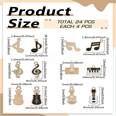 24Pcs 6 Styles Music Theme Alloy Enamel Pendants ENAM-LP0001-16-1