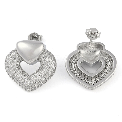 Heart Clear Cubic Zirconia Stud Earrings EJEW-Q387-03P-1