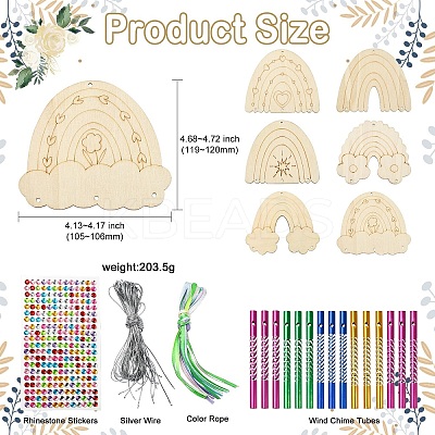 DIY Unfinished Wood Rainbow Wind Chime Kits for Children's Crafts ST-CJ0009-2-1