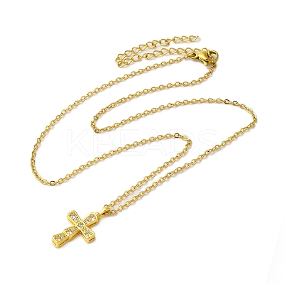 304 Stainless Steel Cubic Zirconia Pendant Necklaces NJEW-Q347-01E-1