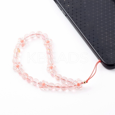 Frosted Round Spray Painted Glass Beaded Mobile Straps HJEW-JM00467-03-1