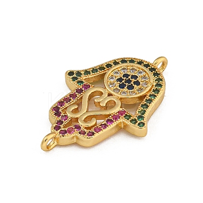 Rack Plating Brass Micro Pave Cubic Zirconia Religion Hamsa Hand Connector Charms KK-C074-55G-01-1
