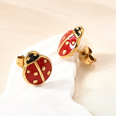 Ladybug 304 Stainless Steel Stud Earrings for Women EJEW-K243-15G-1