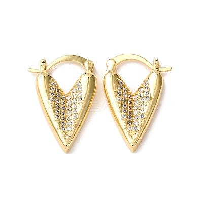 Brass Micro Pave Cubic Zirconia Heart Hoop Earrings EJEW-D332-03A-G-1