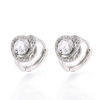 Brass Micro Pave Clear Cubic Zirconia Flower Hoop Earrings EJEW-T048-43P-1