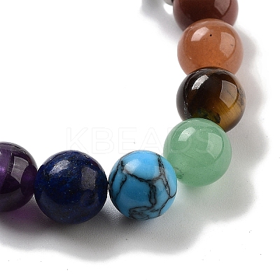 Natural Amethyst Round Beaded Chakra Stretch Bracelets BJEW-K251-01D-1