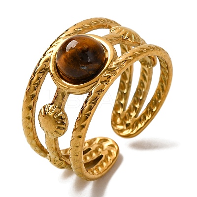 Round Natural Mixed Stone Finger Rings RJEW-Q822-15G-1