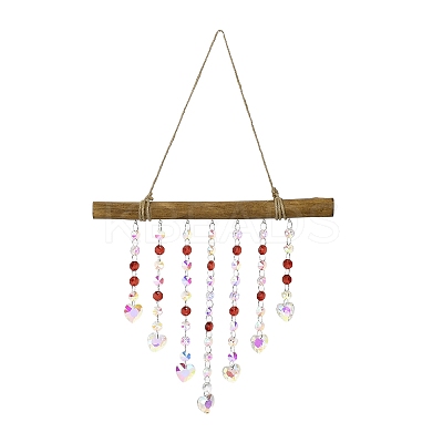 Quartz Crystal & Wood Pendant Decorations HJEW-M007-04P-1