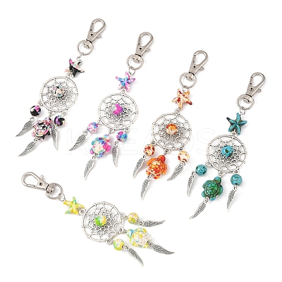 10Pcs 5 Styles Starfish Turtle Synthetic Turquoise & Alloy Pendant Decoration HJEW-FZ00041-1