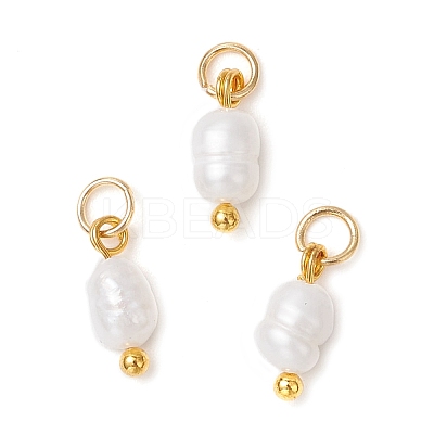 Natural Cultured Freshwater Pearl Potato Charms with Brass Jump Rings PALLOY-JF04176-01-S-1