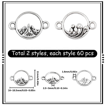 120Pcs 2 Styles Tibetan Style Alloy Connector Charms TIBEP-SC0002-70-1
