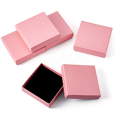 5Pcs Rhombus Textured Cardboard Jewelry Packing Boxes with Sponge Inside CBOX-TA0001-18D-1
