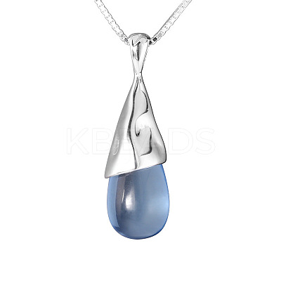 Steel Blue Teardrop Brass with Plastic Pendant Necklaces for Women FS-WG80BCE-01-1