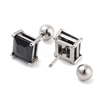 Square 316 Surgical Stainless Steel Pave Cubic Zirconia Cartilage Earrings for Women Men EJEW-Z050-34B-02P-1