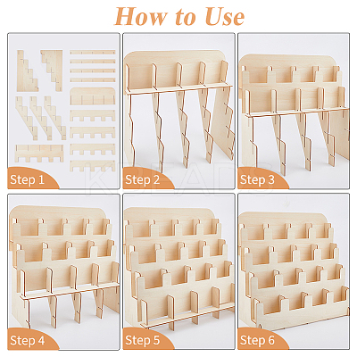 4-Tier 16-Slot Wooden Display Riser Stands ODIS-WH0086-134B-1