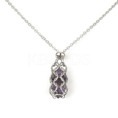 Natural Gemstone Macrame Pouch Pendant Necklaces NJEW-JN04396-1