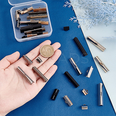 32Pcs 16 Style Brass Ribbon Crimp Ends KK-PH0009-44-1