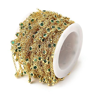 Brass Cubic Zirconia Cable Chains CHC-H112-02G-04-1