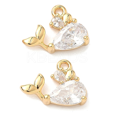 Brass Micro Pave Cubic Zirconia Whale Shape Charms KK-A281-08G-1
