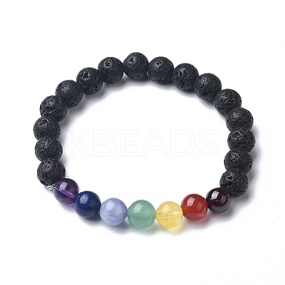Chakra Natural Lava Rock Beaded Stretch Bracelets BJEW-JB02225-01-1