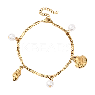 Conch & Shell Shape 304 Stainless Steel Charm Bracelets BJEW-F519-02A-G-1
