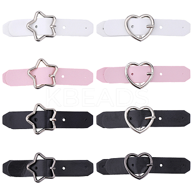 16Pcs 8 Styles Star/Heart-shaped PU Leather Buckles AJEW-CL0001-70-1
