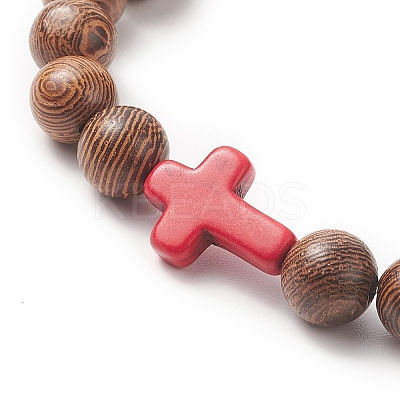 Gemstone & Natural Wood Beaded Stretch Bracelet for Women BJEW-JB09294-1