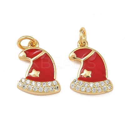Christmas Brass Micro Pave Cubic Zirconia Enamel Charms KK-L255-19G-10-1