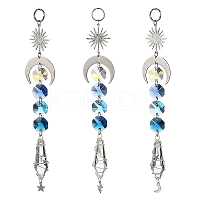 Wire Wrapped Bullet Glas Pendant Decoration HJEW-JM03122-02-1