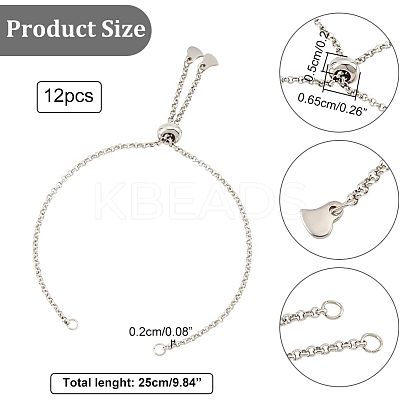 12Pcs 304 Stainless Steel Rolo Chain Slider Bracelet Making AJEW-NB0003-63-1