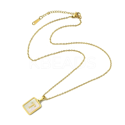 Ion Plating(IP) Rectangle with Initial Letter 304 Stainless Steel Pendant Necklace NJEW-R265-04G-T-1