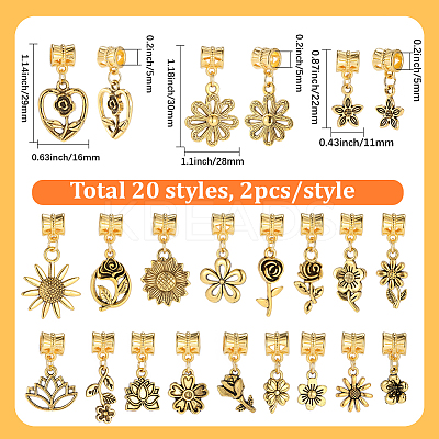 40Pcs 20 Styles Alloy European Dangle Charms PALLOY-BM00018-1