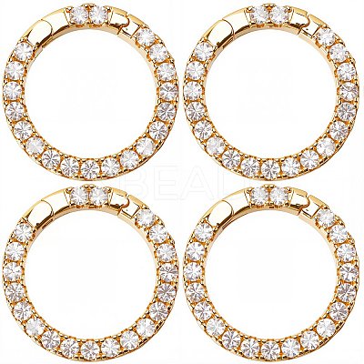 6Pcs Rack Plating Brass Micro Pave Clear Cubic Zirconia Spring Gate Ring ZIRC-SC0001-30-1