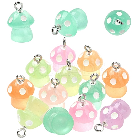 6Pcs Luminous Resin Mushroom Charms CRES-YW0002-47-1