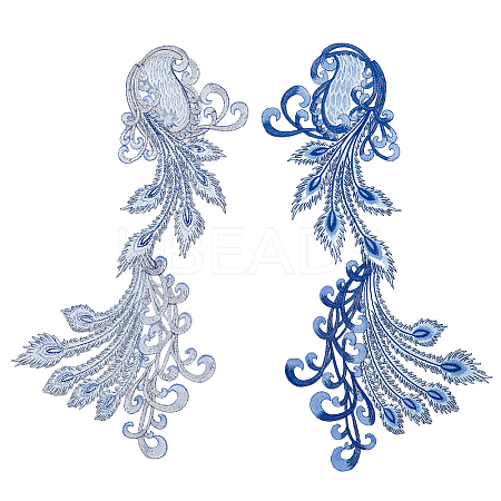 Peacock Tail Pattern Polyester Fabrics Computerized Embroidery Cloth Sew on Appliques PATC-WH0009-06-1