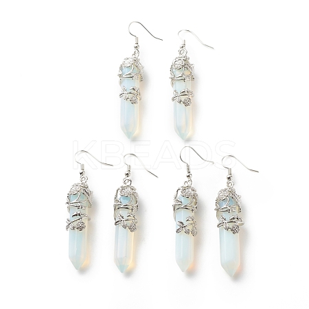 Opalite Bullet with Flower Dangle Earrings EJEW-G300-02P-04-1