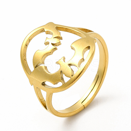 Ion Plating(IP) 304 Stainless Steel Bat Adjustable Ring for Women RJEW-B027-04G-1