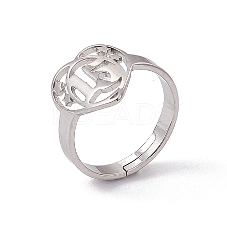 Non-Tarnish 201 Stainless Steel Heart with Number 15 Adjustable Ring for Women RJEW-C045-12P-1